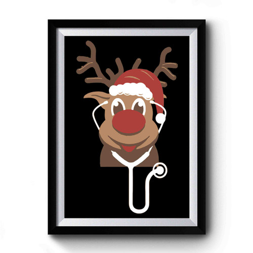 Cute Red Nose Reindeer Nurse Christmas Premium Poster