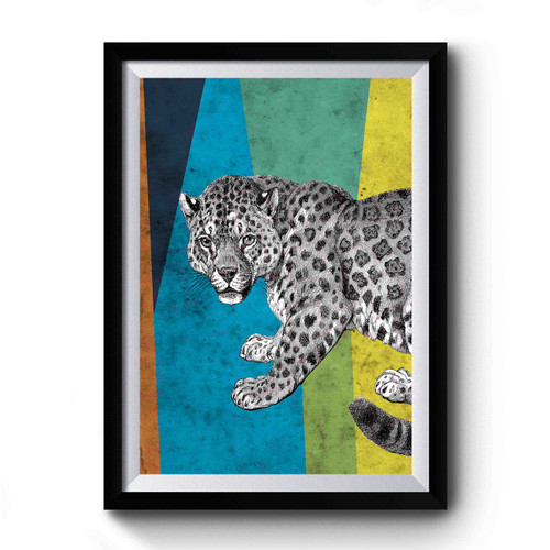 Leopard On Colorful Art Stripes Premium Poster