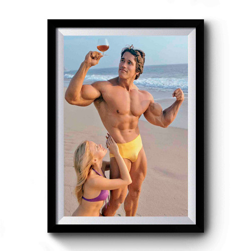 Young Arnold Schwarzenegger Beach Premium Poster