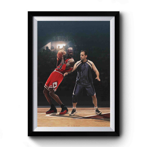 Michael Scott Vs Michael Jordan Playing Basketball Premium Poster