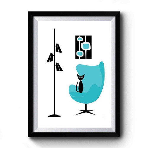 Mid Century Modern Cat In Turquoise Egg Chair Ii Premium Poster