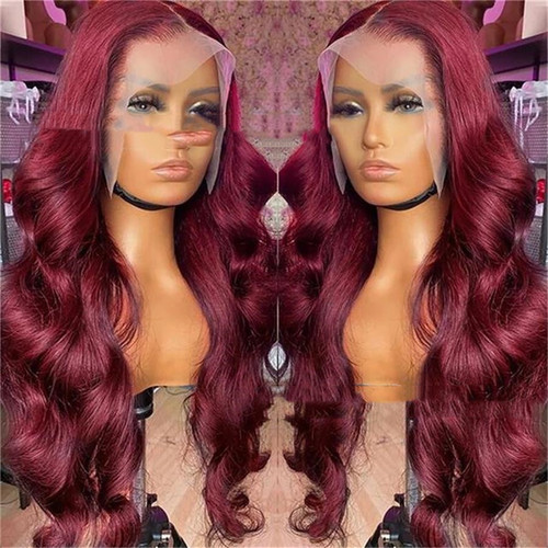 Color: 150 Density, Wig Length: 16inch - Wine Red Human Hair Wig Q119-CJJF188086203CX