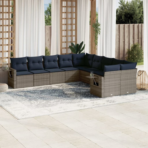 10 Piece Patio Sofa Set with Cushions Gray Poly Rattan A949-3220710