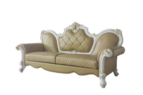 93" Golden Brown Faux Leather Sofa And Toss Pillows With Pearl Legs N270-491029