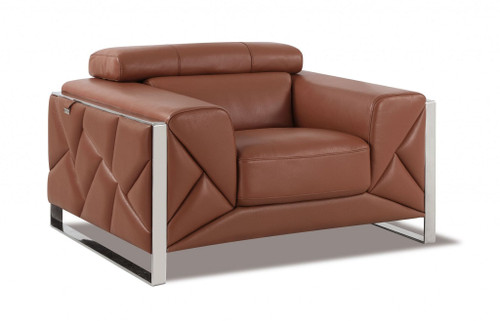 Mod Terra Cotta Leather and Chrome Deco Accent Chair N270-476499