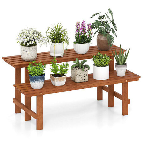2-Tier Wood Plant Stand Ladder Plant Shelf for Indoor Outdoor B593-JZ10352