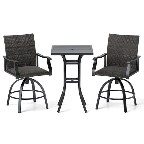 3 Pieces PE Wicker Patio Swivel Bar Set with Quick-Drying Foam-Black B593-NP12166+