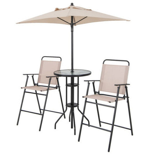 4 Pieces Outdoor Bar Set with Umbrella-Beige - Color: Beige D681-NP11358BE