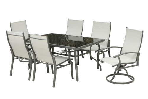 Seven Piece Black and Gray Rectangular Glass Dining Set with Six Chairs N270-483451