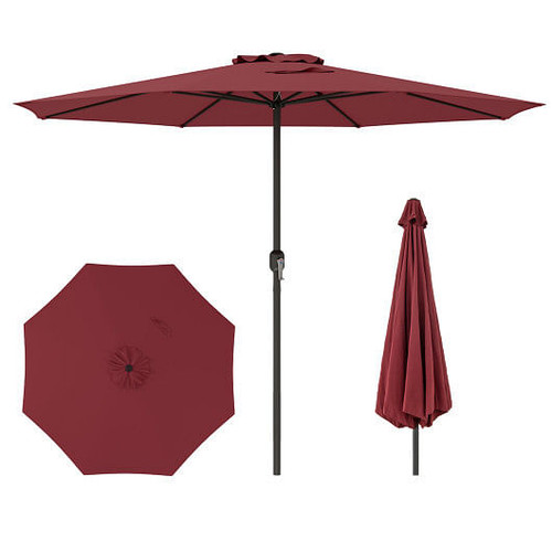 12 Feet Patio Umbrella with Crank Handle and 8 Sturdy Ribs-Red - Color: Red D681-NP12131WN
