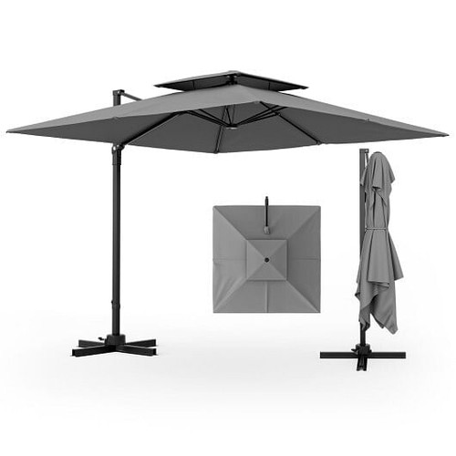 9.5 Feet Cantilever Patio Umbrella with 360 Rotation and Double Top-Gray - Color: Gray D681-NP10887GR