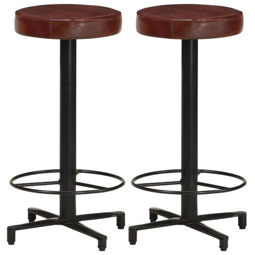 Bar Stool Set of 2 Brown, Black Real Leather, Powder-Coated Iron A949-321968