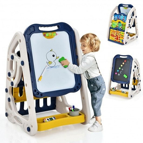 3-in-1 Kids Art Easel Double-Sided Tabletop Easel with Art Accessories-Blue - Color: Blue D681-TP10018BL