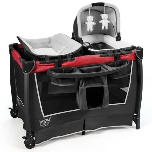 4-in-1 Convertible Portable Baby Play yard with Toys and Music Player-Red B593-BB0499