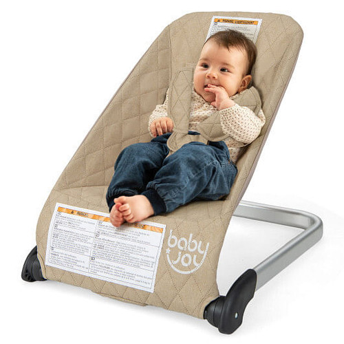 Baby Bouncer Seat with Aluminum and Metal Frame-Beige - Color: Beige D681-BC10239BE