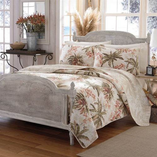 King Cotton Coastal Palm Tree Floral 3 Piece Reversible Quilt Set Q280-TBHF3165