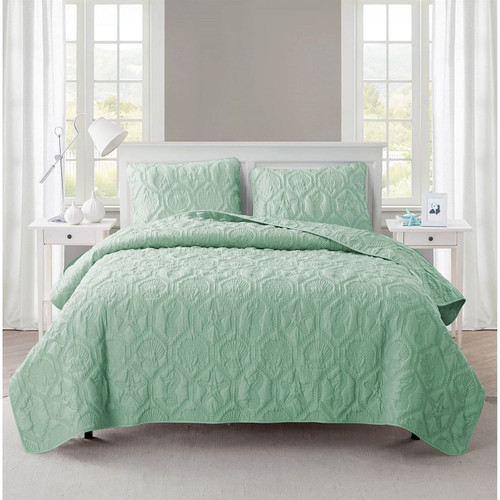 King Coastal Beach Starfish Seashell Seahorse Light Green Teal Quilt Set Q280-KNMGSP356172576