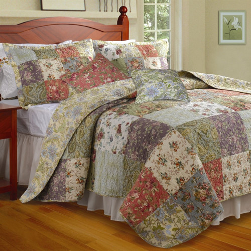 King size 100% Cotton Floral Quilt Set with 2 Shams and 2 Pillows Q280-GHKQS971