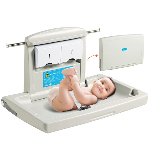  Wall-Mounted Baby Changing Station, Horizontal Foldable Diaper Change Table with Safety Straps and E415-YYSNBTHS0000EZO8FV0