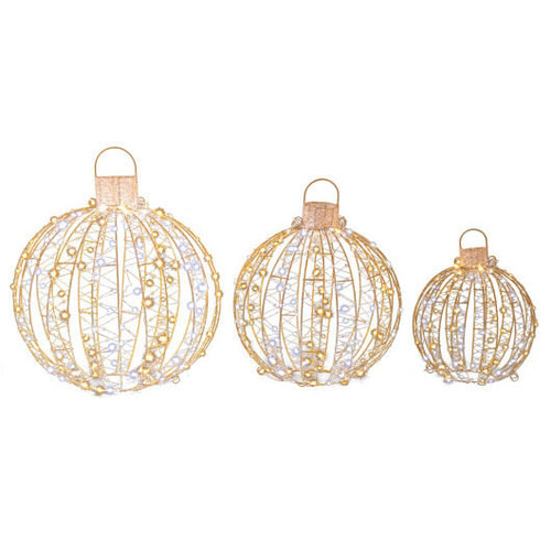 3 Pack Christmas LED Light Balls with Cable Ties and 6 Stakes-Golden B593-CM24148US