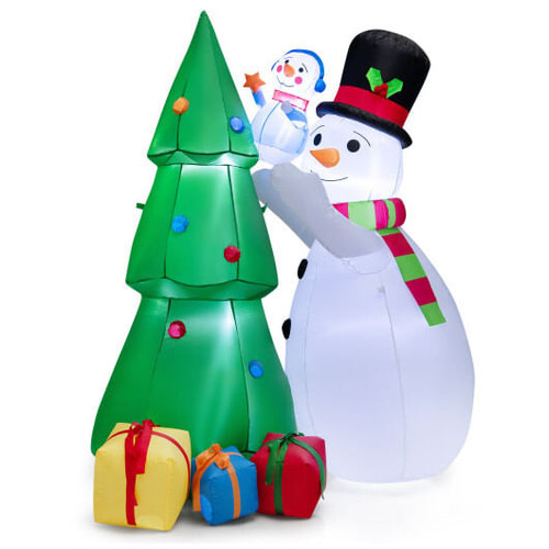 6 Feet Tall Inflatable Christmas Snowman and Tree Decoration Set with LED Lights - Color: Multicolor D681-CM23968US