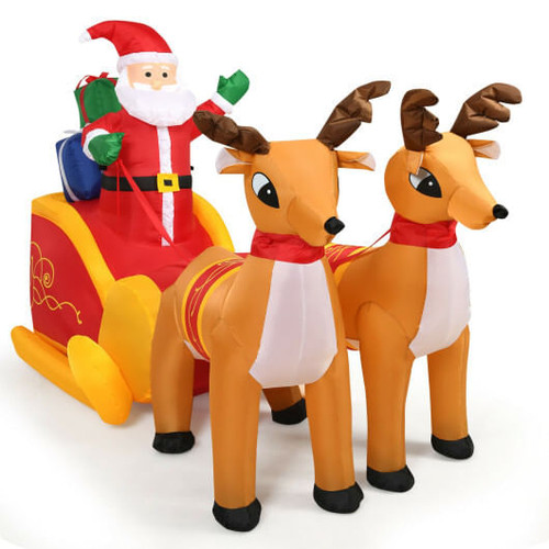 7.5 Feet Waterproof Outdoor Inflatable Santa with Double Deer and Sled - Color: Multicolor - Size:  D681-CM22833US