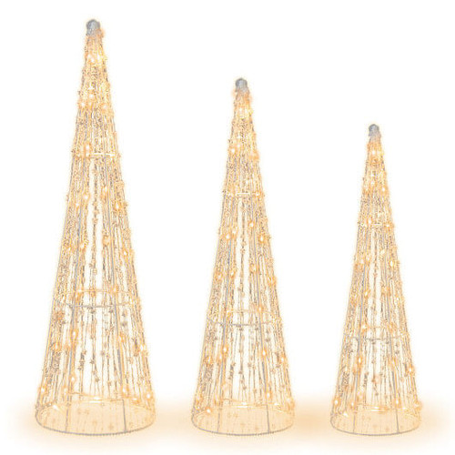 Set of 3 Pre-lit Christmas Cone Trees with Star Strings - Color: White D681-CM24604US