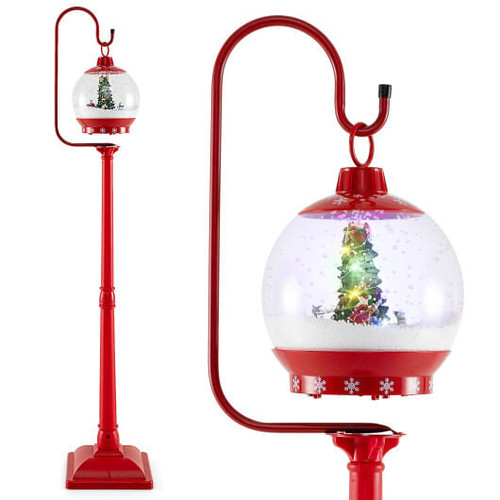 68 Inch Festive Musical Christmas Street Lamp Post with Snow Globe Lantern-Red B593-CM24762