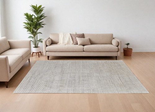 9' X 12' Ivory and Gray Abstract Hand Woven Worn Faded Area Rug N270-566917