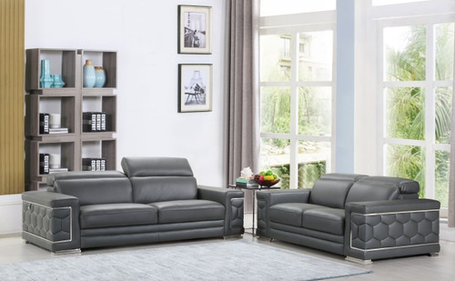 Two Piece Indoor Dark Gray Italian Leather Five Person Seating Set N270-343842