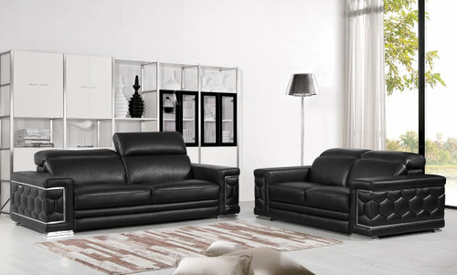 Two Piece Indoor Black Italian Leather Five Person Seating Set N270-343844