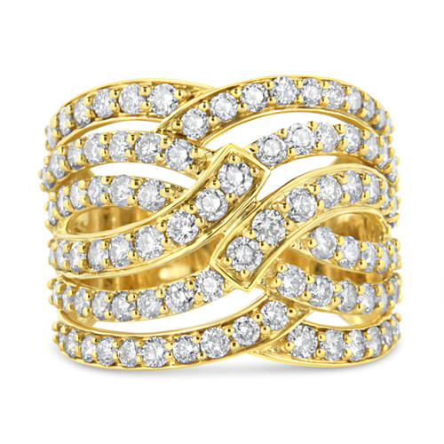 10K Yellow Gold 3.00 Cttw Diamond Multi Row Bypass Wave Cocktail Band Ring (J-K Color, I1-I2 Clarit N162-019863R900