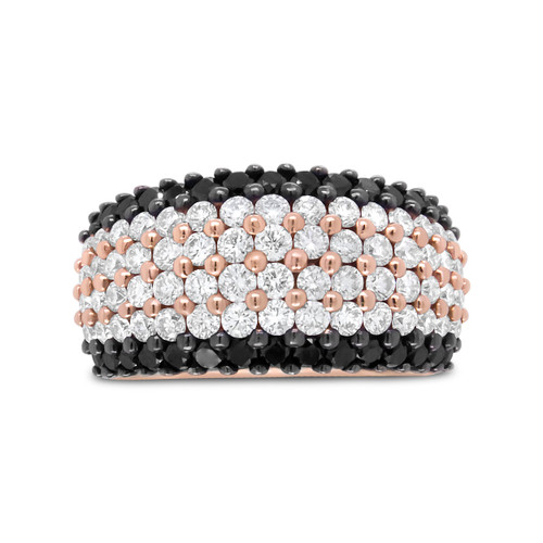 18K Rose Gold 2 1/5 Cttw Black and White Diamond 6 Row Band Ring (F-G and Black Color, VS1-VS2 Clar N162-020101RD01