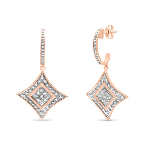10K Rose Gold Plated Sterling Silver Round Cut Diamond Cushion Dangle Earrings (0.04 cttw, H-I Colo N162-70-5059RDM