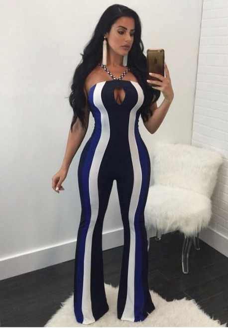 Blue Striped Palazzo Jumpsuit H721-SMR8680