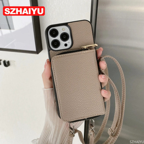 Material: PC, Color: army green - Zipper Wallet Phone Case For iPhone 16 15 14 13 12 Mini 11 Pro XS F640-12000035494817018