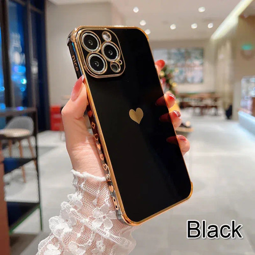 Color: black, Ships From: CN, Material: Neoprene - Electroplating Side Love Heart Phone Case For IP F640-12000033667951033