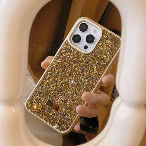 Color: Gold, Material: PVC - Bling Glitter Phone Case For iPhone 16 15 14 13 12 Pro Max 11 Vogue Pr F640-12000044147971832