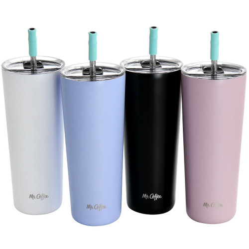 Mr. Coffee Java Quest 4 Piece 23 oz Stainless Steel Tumbler Set with Lids and Straws in Assorted Co D970-134034.01
