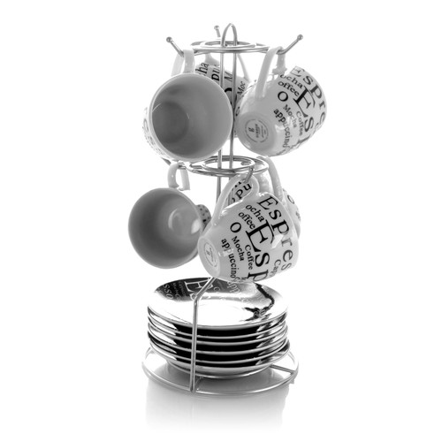 Gibson Espresso 13 Piece Small 3 oz Stoneware Coffee Cup Set with Wire Saucer Cup Rack D970-53506.13