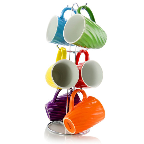 Mr. Coffee Color Delight 6 Piece 10 Ounce Stoneware Mugs with Metal Stand Assorted Colors D970-113192.07