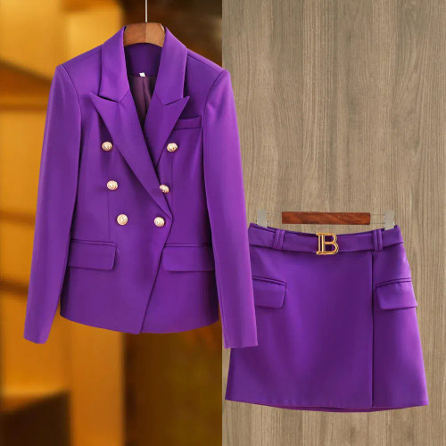 Color: PURPLE, Size: M, Ships From: CN - New Arrival Elegant Style Lady Office Work Suit Double-bre F640-12000039962280221