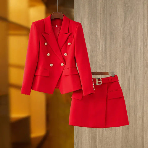 Color: Red, Size: XXL, Ships From: CN - New Arrival Elegant Style Lady Office Work Suit Double-brea F640-12000039962280194