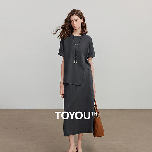 TOYOUTH Women Two Piece Set 2025 Summer New Short Tops  Straight Skirt 8520025 F640-3256809058824869