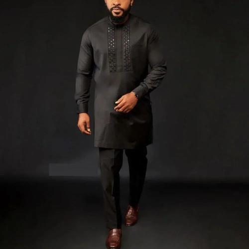 Color: Silver, Size: M - 2024 New African Traditional Men's Set Elegant and Fashionable Men's Suit  F640-12000038939492156