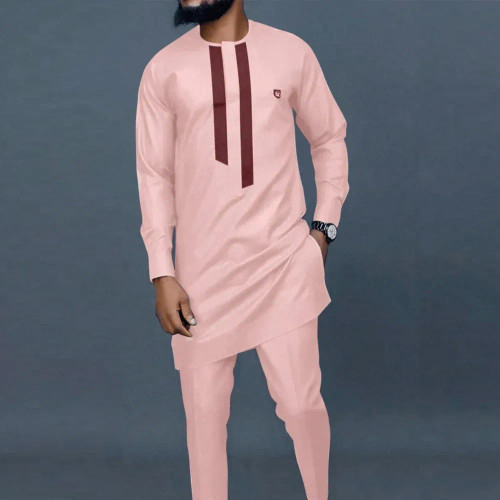 Color: ROYAL BLUE, Size: XL - New Kaunda Boutique Men's Set Fashionable Red Luxury Grand Round Neck F640-12000038749534106