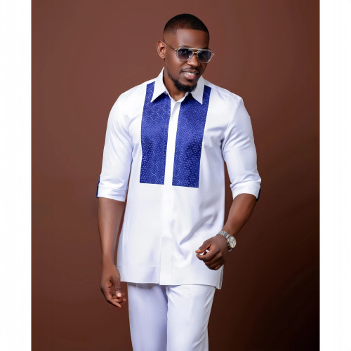 Color: GRAY, Size: 4XL - New Dashiki Men's Set Grey Round Neck Long Sleeve Luxury Brand Men's Suit  F640-12000038801505139