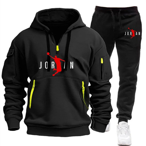 Color: Blue, Size: S - 2025 new men's zipper multi-pocket hoodie loose casual sweater suit spring a F640-12000044718406784