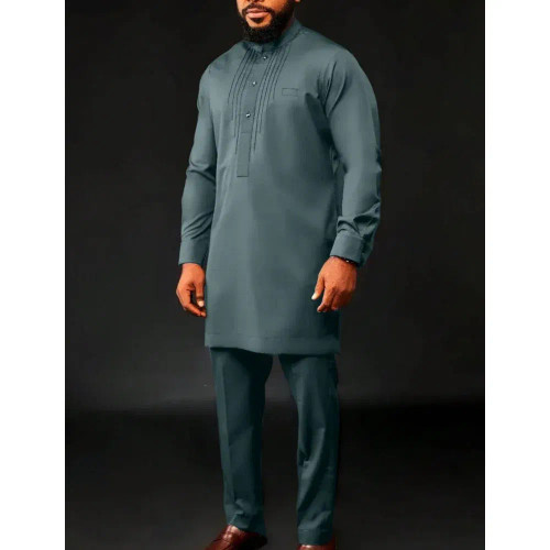 Color: Mint, Size: L - New Dashiki Men's Set Grey Round Neck Long Sleeve Luxury Brand Men's Suit Ca F640-12000039121959438