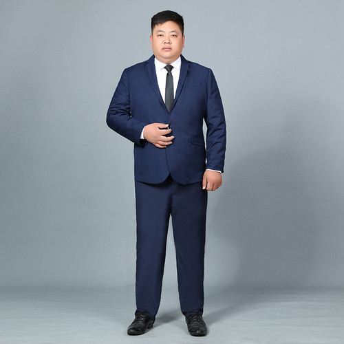 Color: Navy blue 2buckle free tie, Size: 4XL - Plus Fat Plus Size Men's Suit Jacket Business Fat Su Q119-CJXZ117570372TG